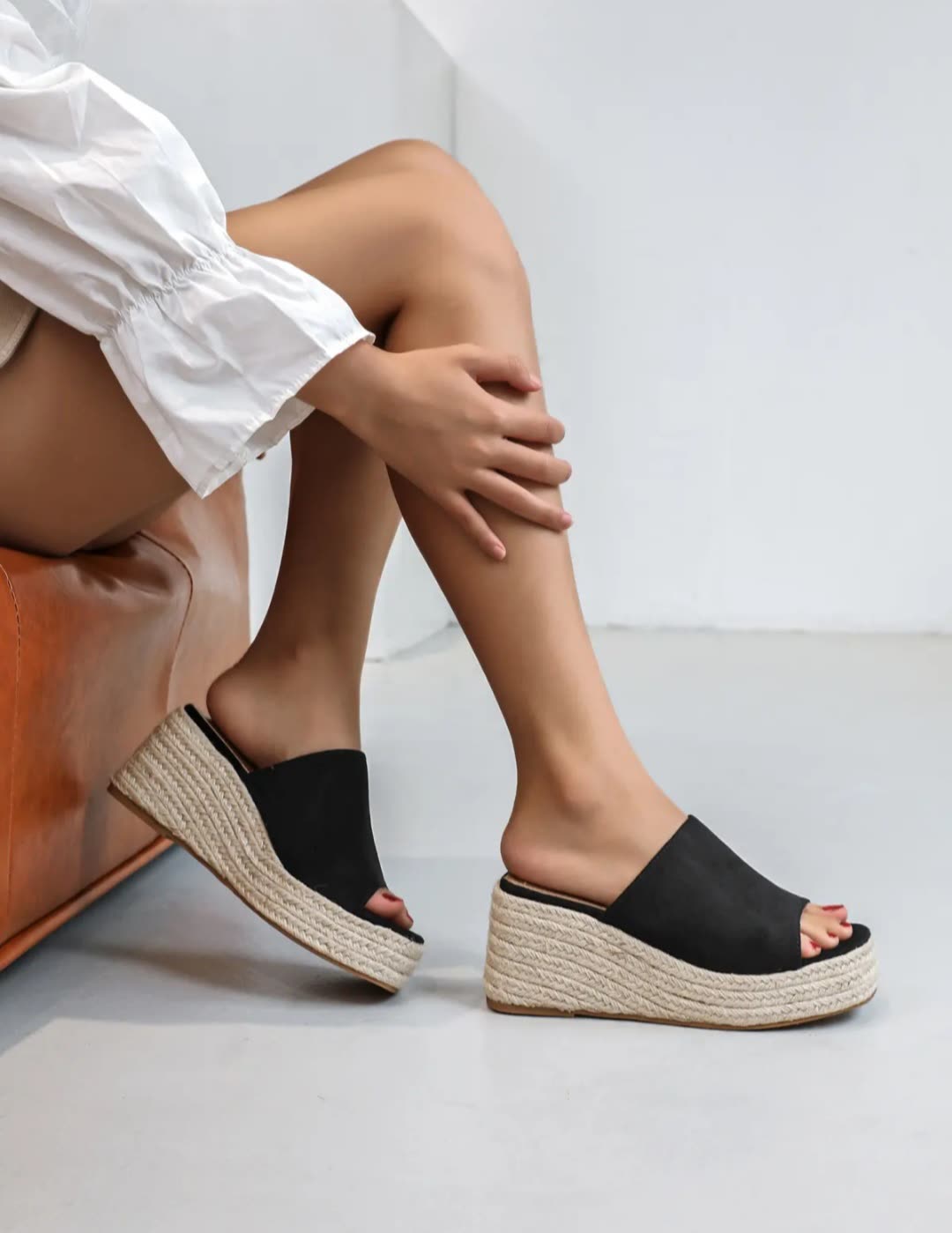 Mules compensées espadrilles platforme Noir