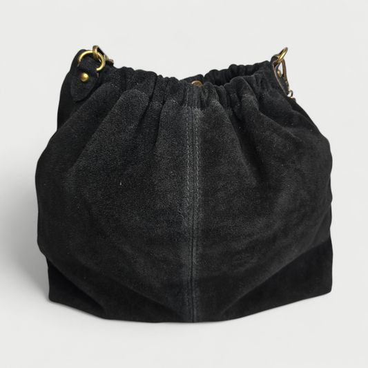 Sac seau double bandoulière - daim Noir
