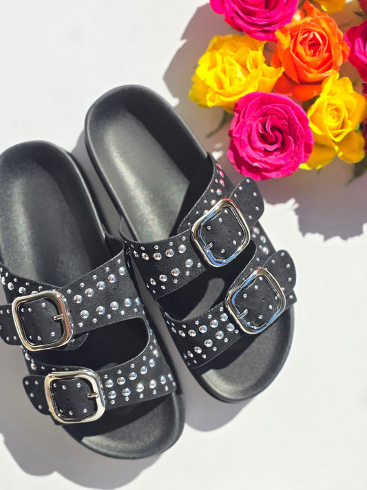 Mules doubles boucles Rivets Noir