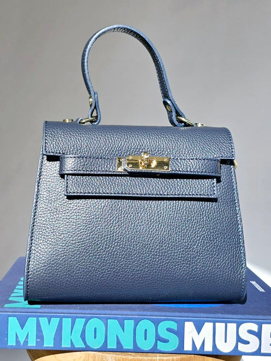 Sac Kellie cuir grainé Moyen Bleu marine