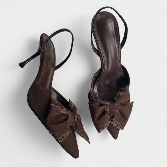 Escarpins talon aiguille en toile - nœuds Chocolat