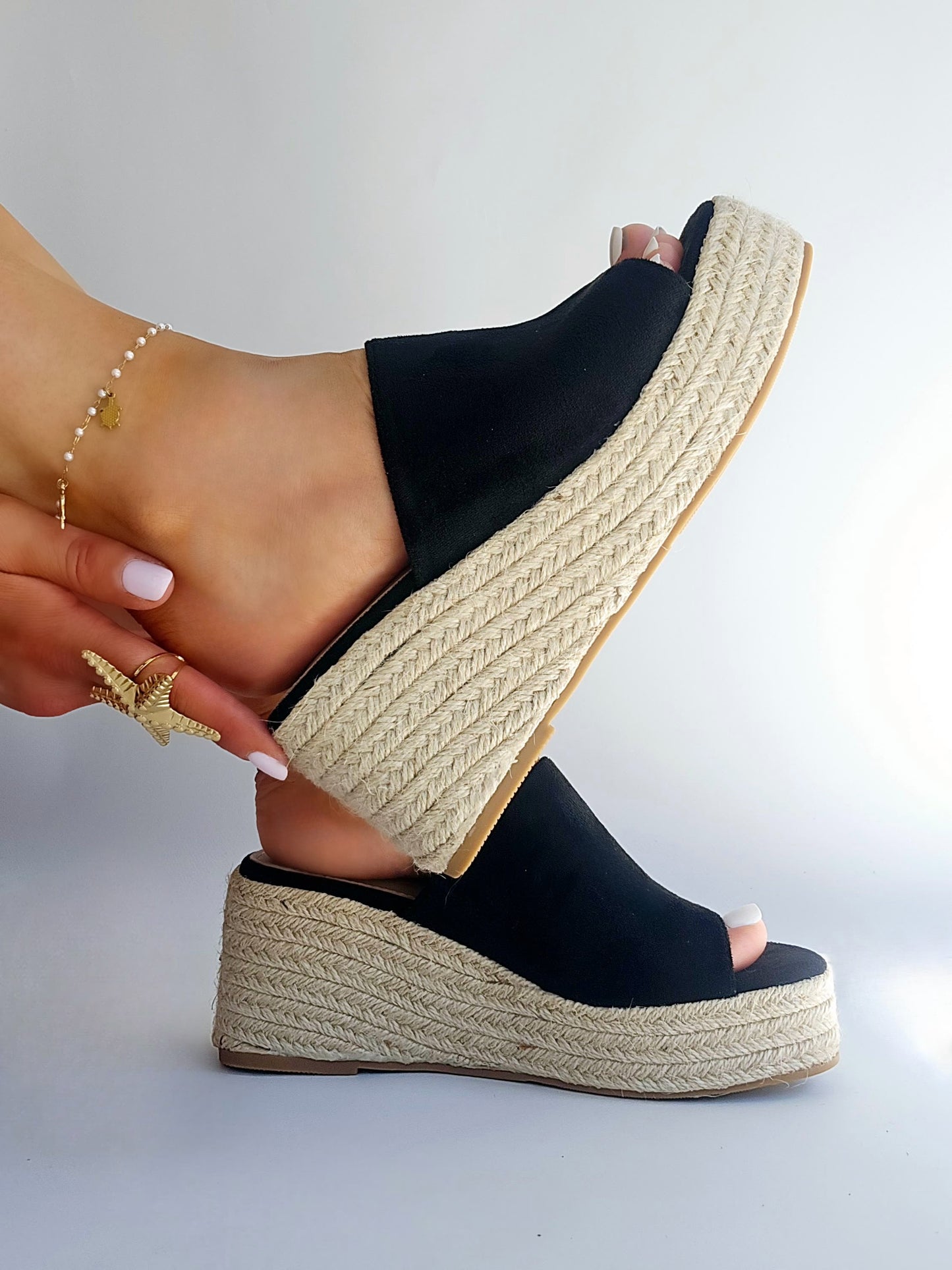Mules compensées espadrilles platforme Noir