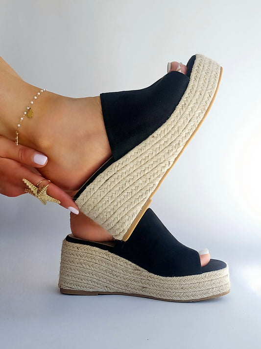 Mules compensées espadrilles platforme Noir