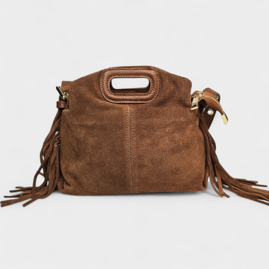Sac bandoulière Frange - daim Camel
