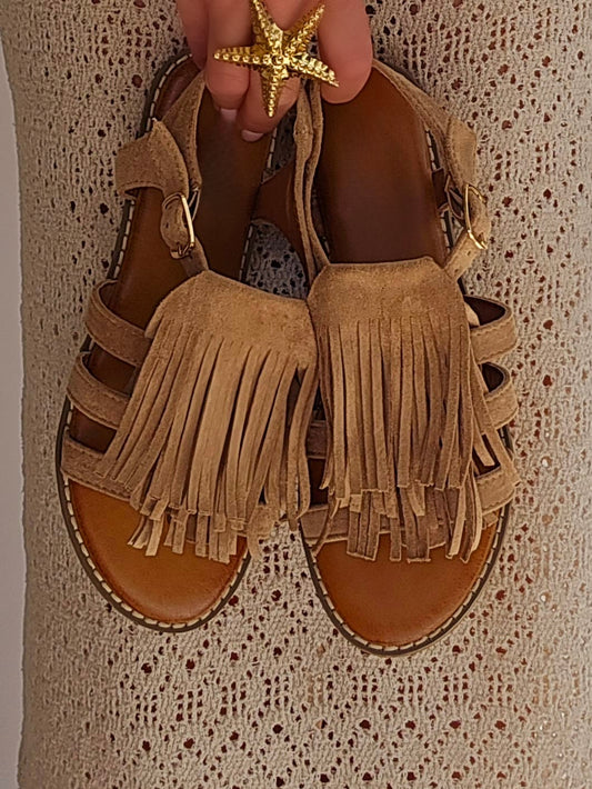 Sandales à franges Beige