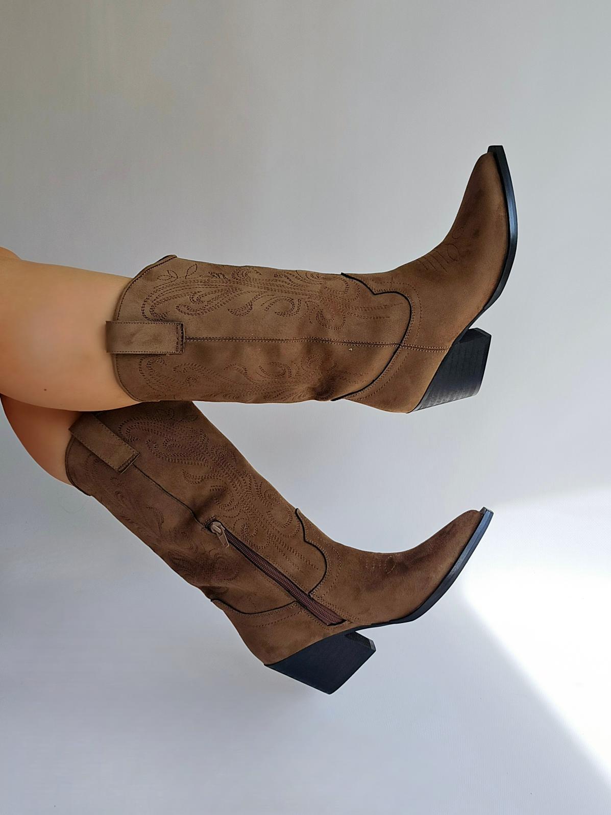 Bottines santiags Corina suédine Taupe
