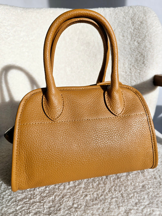 Sac Bowling cuir grainé petit format Camel