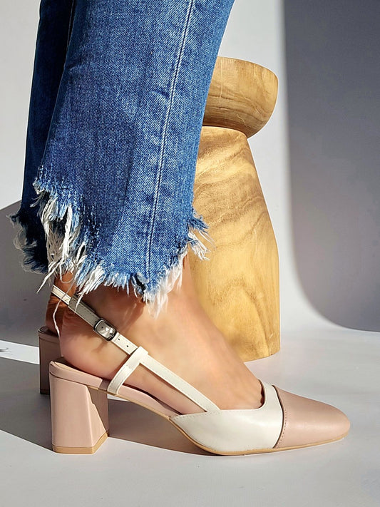 Escarpins slingbacks bicolore Rose pastel