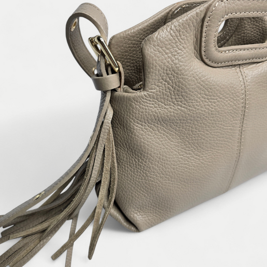 Sac bandoulière Frange - cuir grainé Taupe