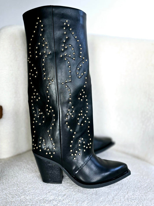 Bottes santiags effet chaussette clou doré Noir