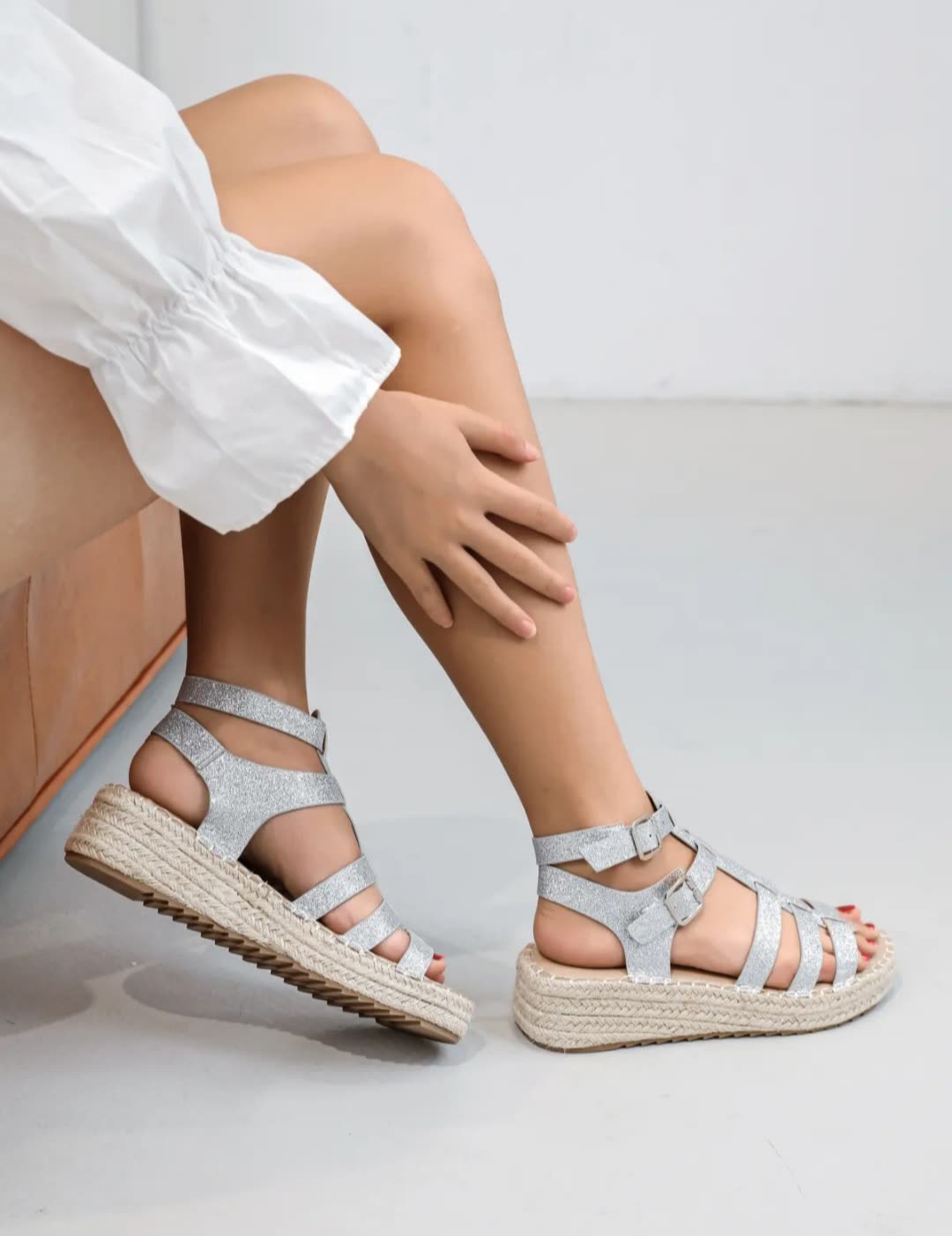 Spartiates espadrilles glitter Argent