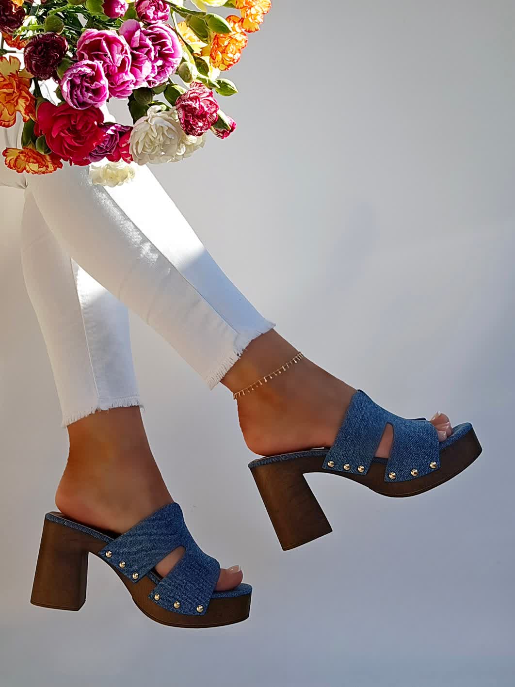 Sabots à talon H Bleu Jean