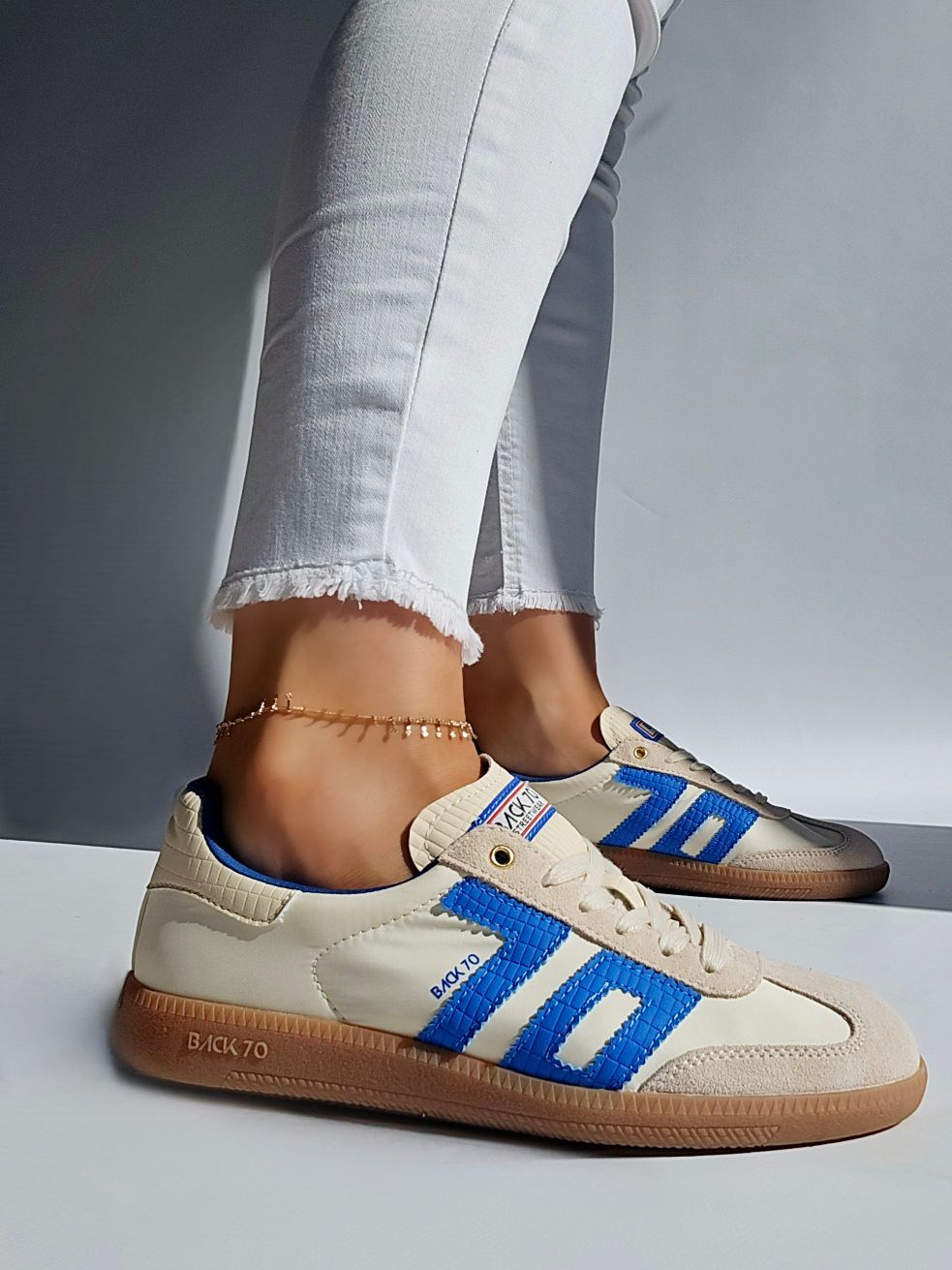 Baskets back70 nylon Beige & Bleu
