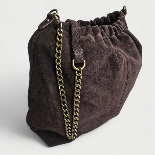 Sac seau double bandoulière - daim Chocolat
