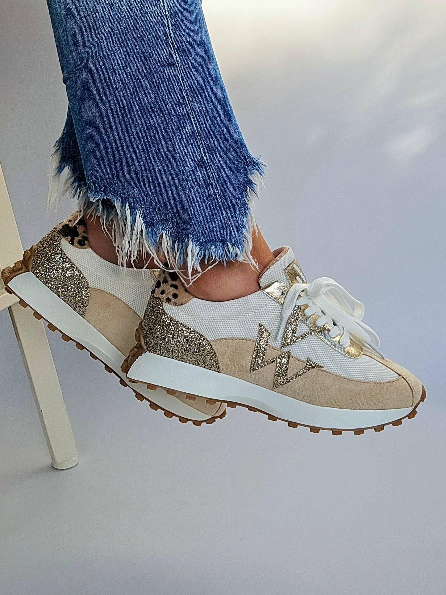 Vanessa Wu Faustine monogram ivory and beige sneakers with running sole