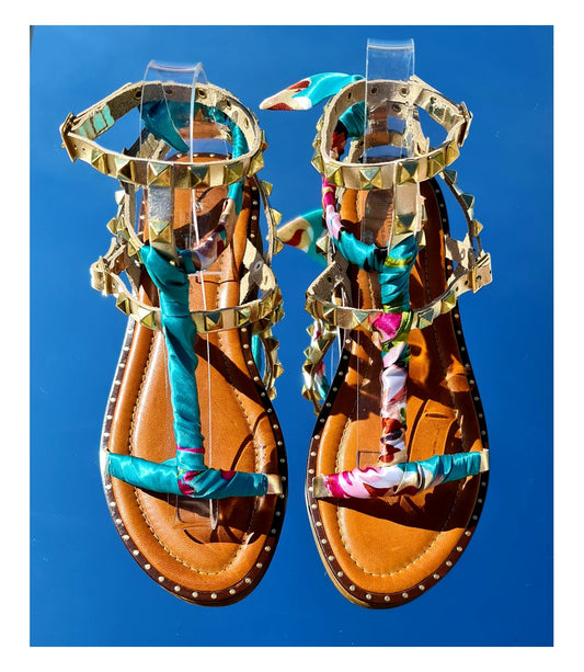 Sandales foulard clou carré Donna lucca doré